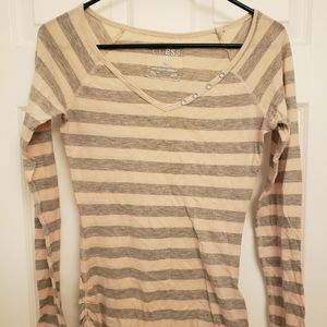 Guess, long sleeved shirt, pink and gray striped